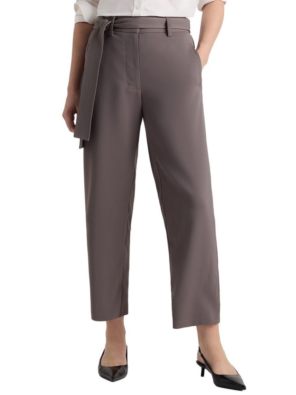 Quince Stretch Crepe Paperbag Pants Overcast Grey Sz 4